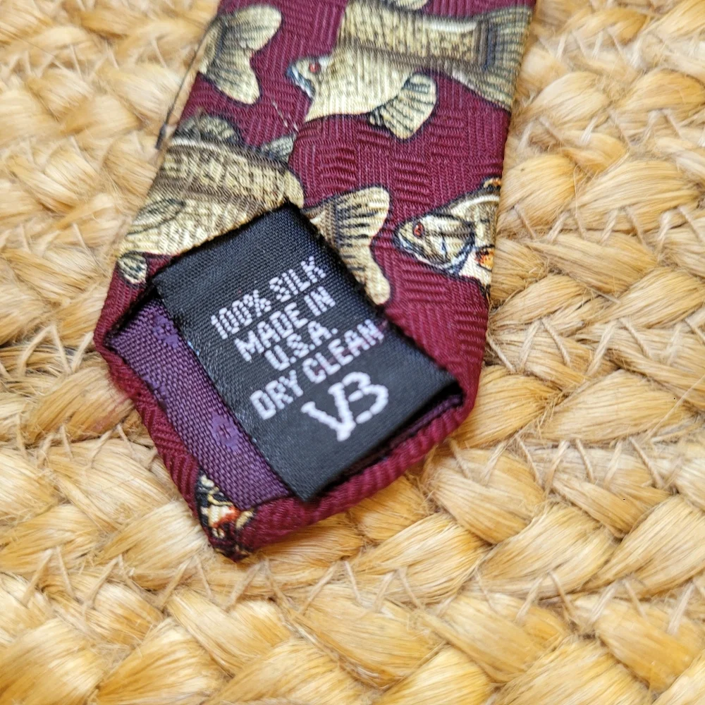 Youth Tie, Burgandy with Fish and Lures 100% silk